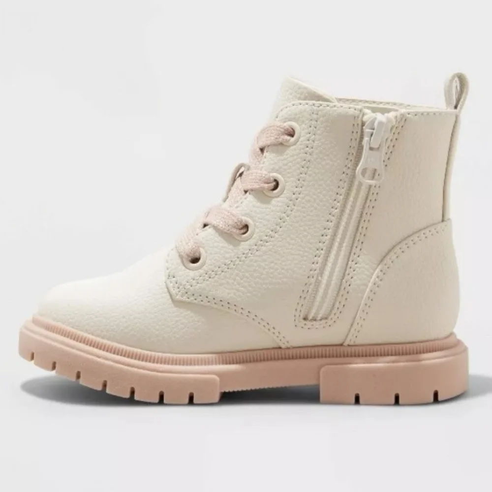 Cat & Jack Zipper Lace-up Combat Boots - Amaya/Ivory